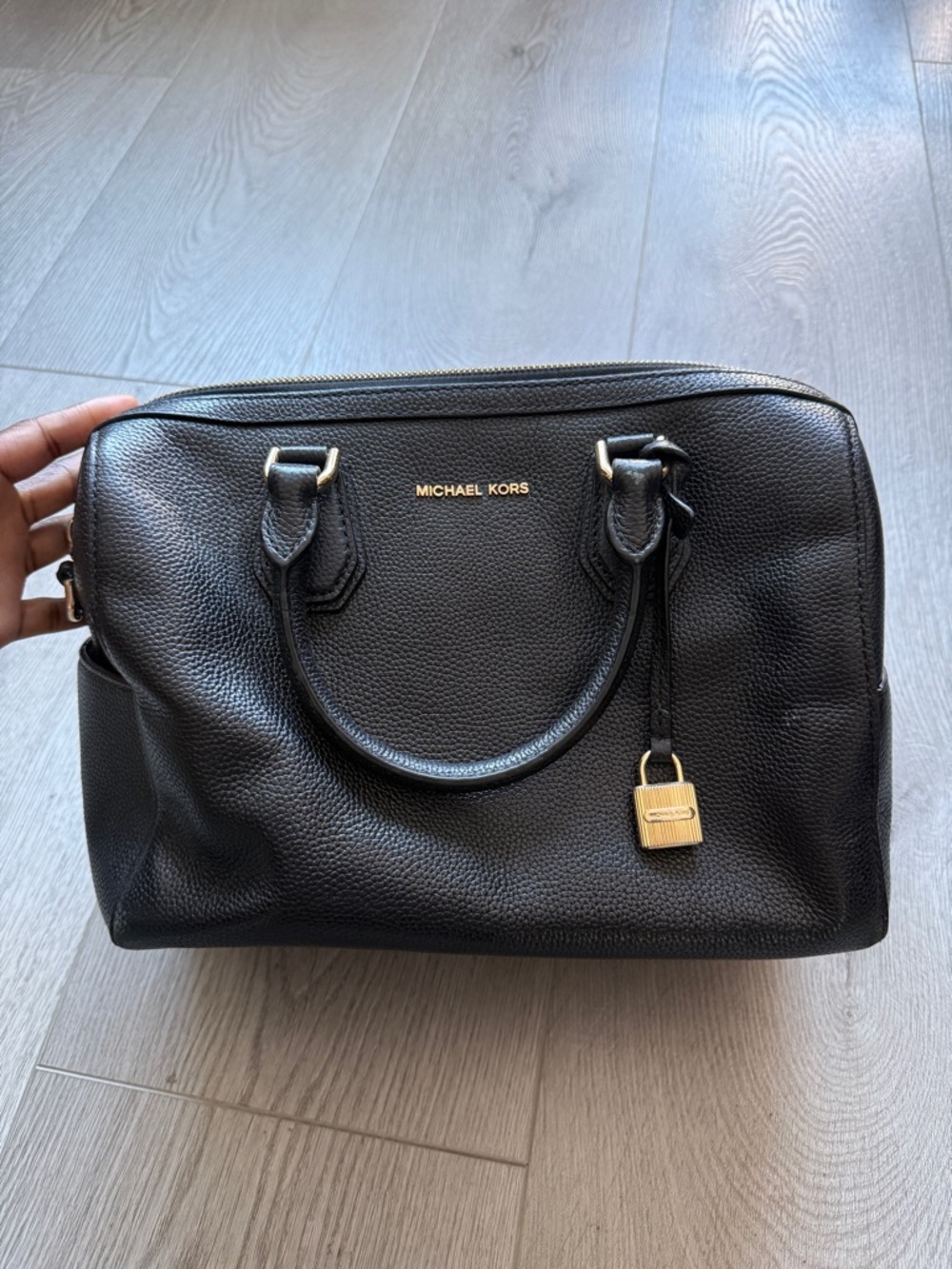 Michael Kors Studio Mercer Black Pebbled Leather Duffle Zipper Bag